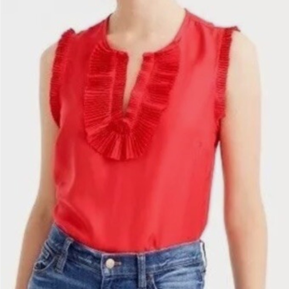 Jcrew Red Sleeveless Ruffle Margot Top